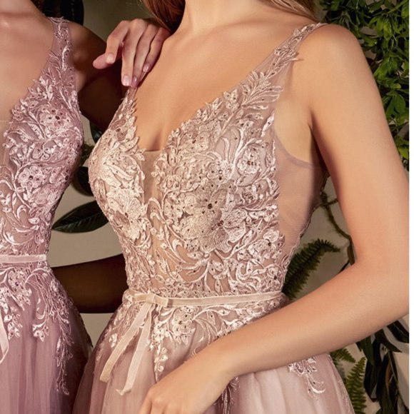 NEW LONG SLEEVELESS EMBROIDERED A-LINE TULLE DRESS WITH ZIPPER BACK AL A1045C - Picture 1 of 9